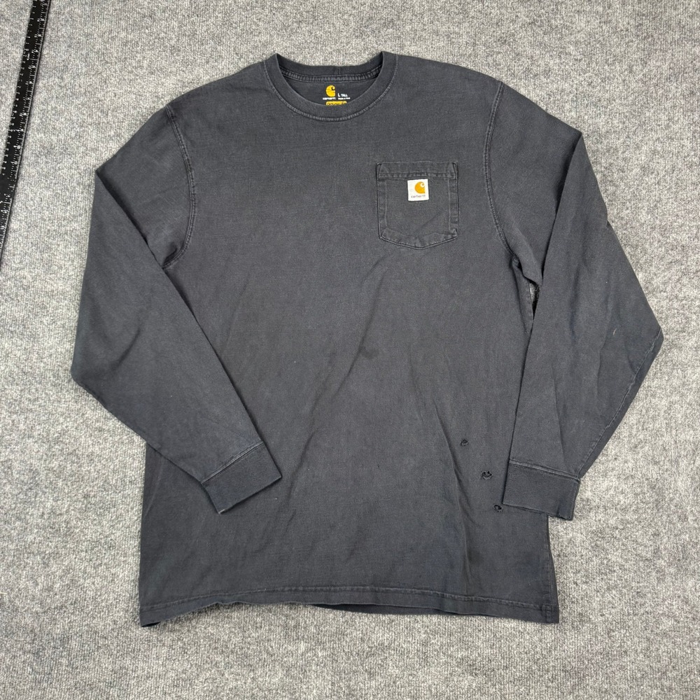 Carhartt Long Sleeve Shirt Mens Size L Tall Black Original Fit Distressed Rips